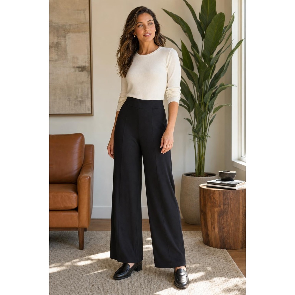 Christian Siriano Wide Leg Pants Women's XL Black Soft Knit Minimalist